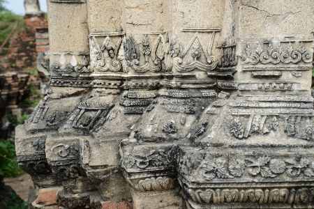Decoration on Pillar of Temple in Ayutthaya, Thailand