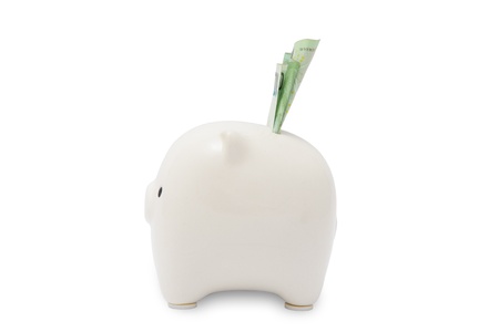 piggy bank with 10000 won billの写真素材