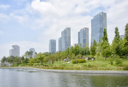 Songdo Central Park in Songdo International Business District of Koreaの写真素材