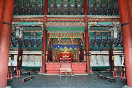 the inside of Geunjeongjeon in Gyeongbok palace in Koreaのeditorial素材
