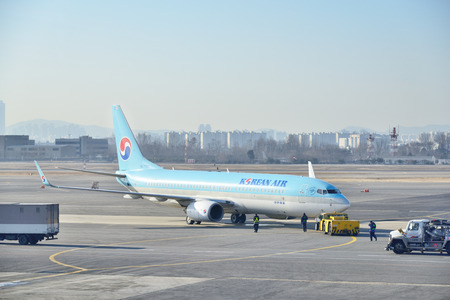GIMPO, KOREA - JANUARY 19, 2014: airplane of Korean Airline at Gimpo Airport in Korea