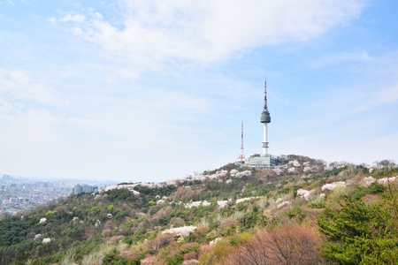 View of Namsan and N tower in Seoul, Koreaのeditorial素材