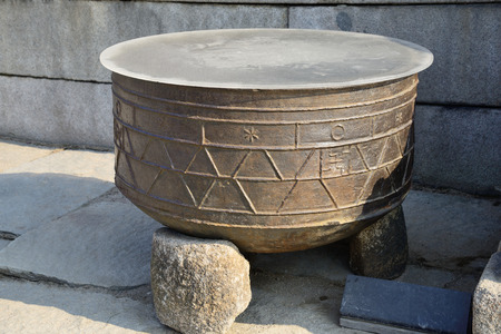 large bronze bowl for fire prevention in Gyeongbokgungの写真素材