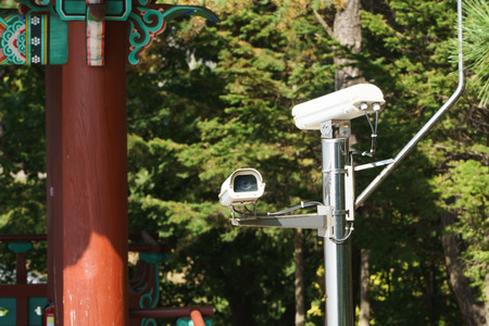 cctv cameras on a pole in outdoor