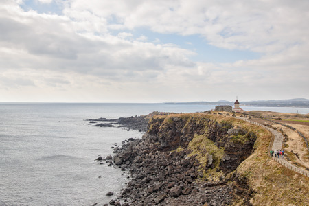 JEJU, KOREA - JANUARY 22, 2014: Landhead called Seopjicoji, Famous Place in Jeju Island.の写真素材