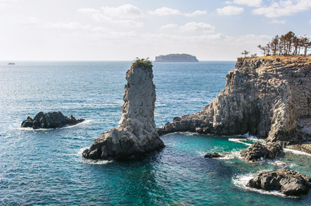 Oedolgae, 20-meter tall pillar shaped Rock in Jeju islandの写真素材