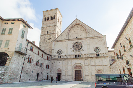 ASSISI, ITALY - JANUARY 23, 2010: San Rufino or Rufinus of Assisi is a church in Assisi, Italy.  Assisi is famous town for the birth place of St. Francis and the Papal Basilica of St. Francis, Basilica papale di San Francesco in Italian.のeditorial素材