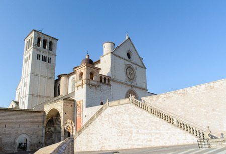ASSISI, ITALY - JANUARY 23, 2010: Papal Basilica of St. Francis of Assisi, Basilica of San Francesco d'Assisi in Italian, is the mother church of the franciscan order in Assisi, Italy. Assisi is famous town for the birth place of St. Francis and the Papalのeditorial素材