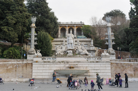 ROME, ITALY - JANUARY 27, 2010: Fontana della dea di roma is a fountain at the east of piazza del Popolo in Rome, Italy.のeditorial素材