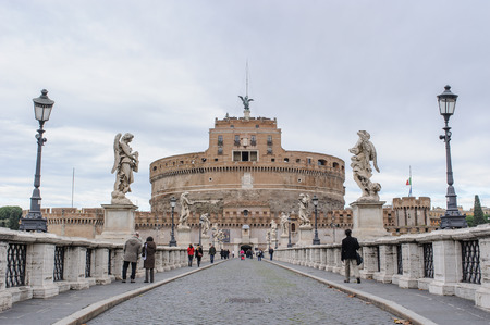 ROME, ITALY - JANUARY 27, 2010: Castel Sant'Angelo(the origin name is Mausoleum of Hadrian) is a towering cylindrical building situated on the bank of  the tiber river in Parco Adriano, Rome, Italy. It is a museum now.のeditorial素材