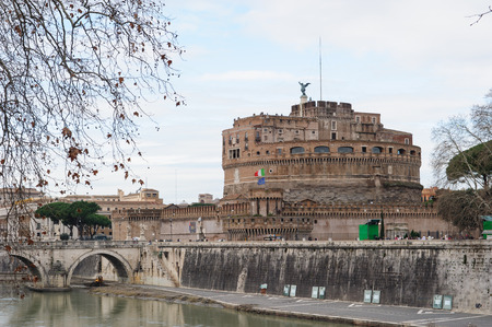 ROME, ITALY - JANUARY 27, 2010: Castel Sant'Angelo(the origin name is Mausoleum of Hadrian) is a towering cylindrical building situated on the bank of  the tiber river in Parco Adriano, Rome, Italy. It is a museum now.のeditorial素材
