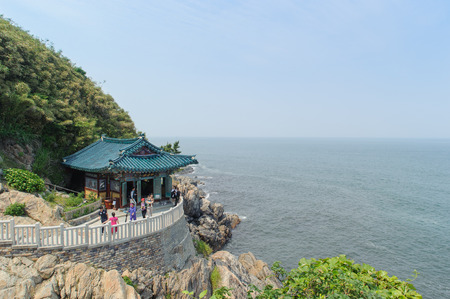 SOKCHO, KOREA - JUNE 28, 2011: Hongryeonam, building above a cave at a cliff in Naksansa, Sokcho, Korea.のeditorial素材