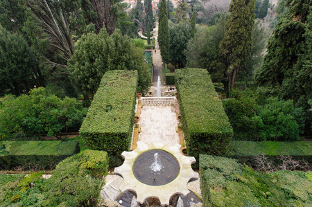 TIVOLI, ITALY - JANUARY 28, 2010: View of Villa d'Este in Tivoli, near Rome, Italy. It is famous for old fountains at the garden.のeditorial素材