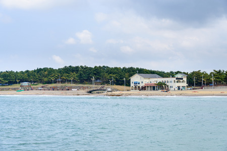 Whole view of Iho Teu Beach located in the north west side in Jeju Island, Korea.のeditorial素材