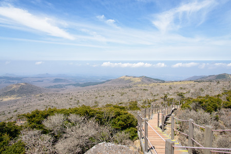 Landscape with Oreum at Yeongsil Trail course in Hallasan Mountain National Park in Jeju Island, Korea.の写真素材