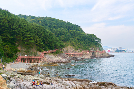 Busan, Korea - September 20, 2015: Songdo Coast Bolle-gil Walkway is a foot path following the coastline between Songdo beach and Amnam park in Busan.のeditorial素材
