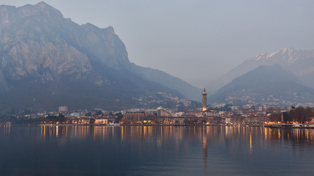 Landscape of Lecco. It is the capital of the province of Lecco and lies at the end of the south-eastern branch of Lake Como.の写真素材