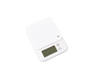 white digital scales for food, isolated on white.の写真素材