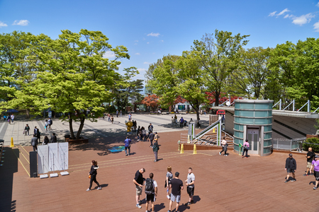 Seoul, Korea - April 26, 2017: Namsan Park on top of Mountain Namsan. Namsan located in central Seoul is one of the famous attractions of Seoul with N tower and panoramic views of the city.のeditorial素材