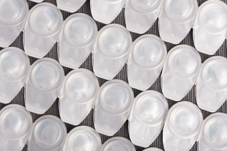 bottom side of oneday contact lenses arranged in linesの写真素材