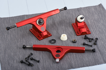 Gimpo, Korea - September 18, 2018: Caliber II 180mm 50 degree Longboard truck to support the long board and adjust the driving direction.のeditorial素材