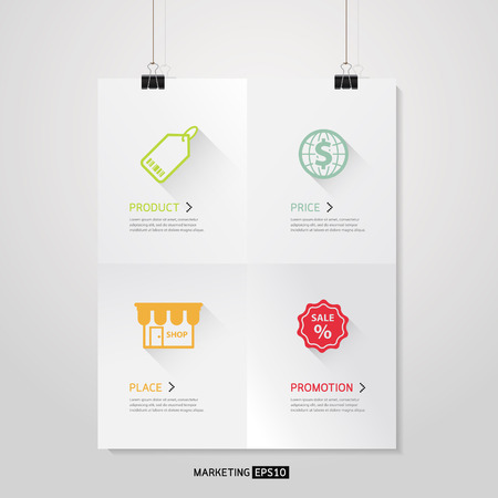 Vector Poster template of a paper sheet with 4 P Marketing Mix Business conceptのイラスト素材