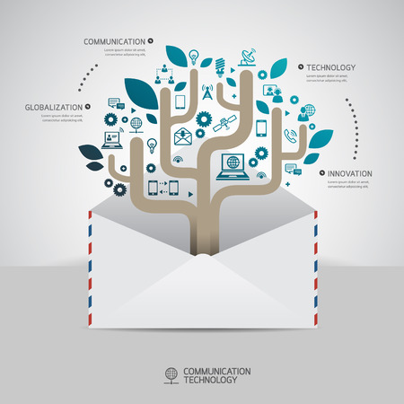 Communication & Technology infographic concept design template graphic layout vectorのイラスト素材