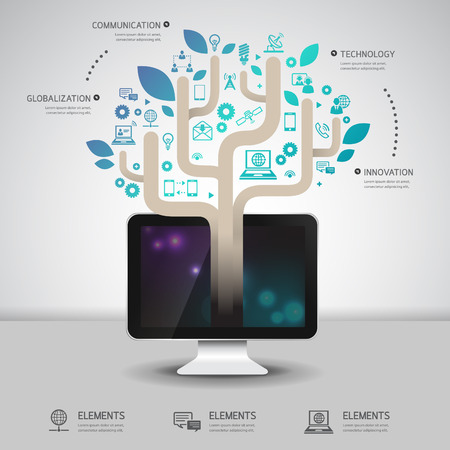 Communication & Technology with computer infographic concept design template graphic layout vectorのイラスト素材