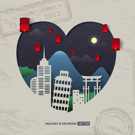 infographics Travel and Vacation concept elements in heart shape.のイラスト素材