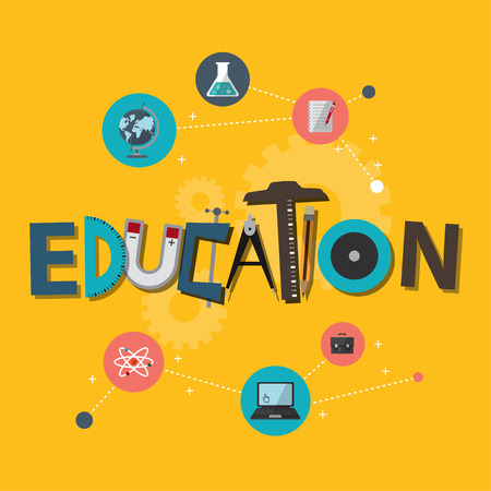 flat design concept icons for education. Modern flat icons vector concept of high school object and college education items with teaching and learning symbolのイラスト素材