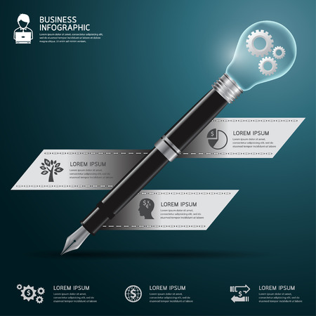 Business pen with bulb Infographics step option. Vector illustration. can be used for workflow layout, banner, diagram, number options, step up options, web design.のイラスト素材