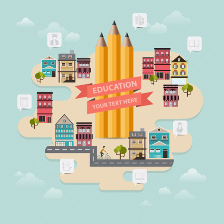 vector concept city of education with iconのイラスト素材