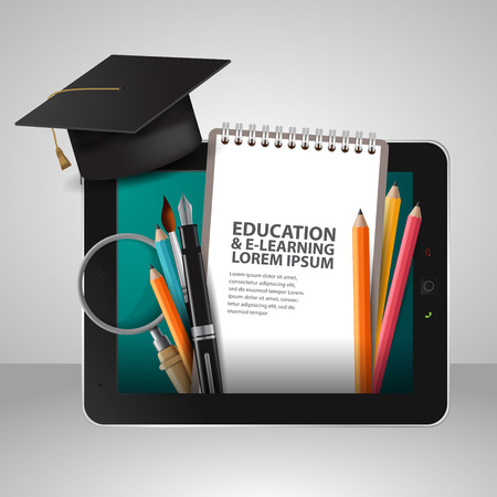Vector Education school university e-learning concept with tabletのイラスト素材