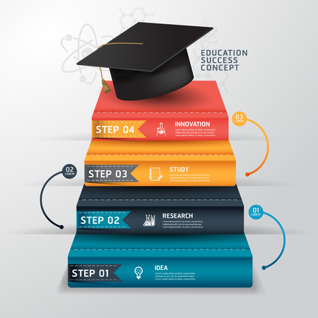 Books step success education concept infographicsのイラスト素材