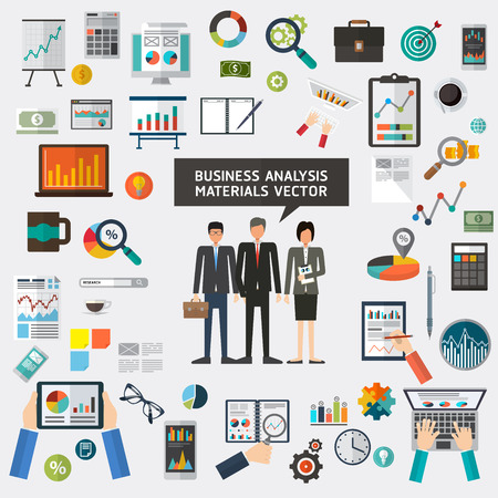 Set of flat materials design concept business analysis, analytics, analyst. business planningのイラスト素材