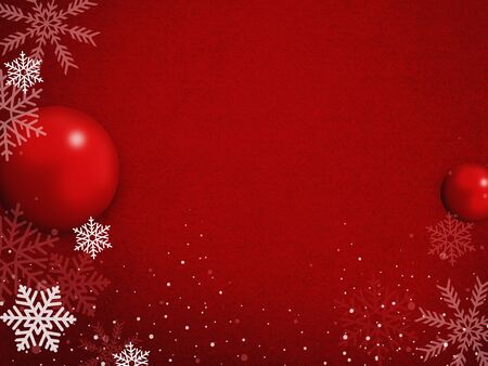 ball christmas and snow on red backgroundの写真素材