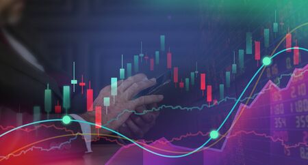 stock market chart on handの写真素材