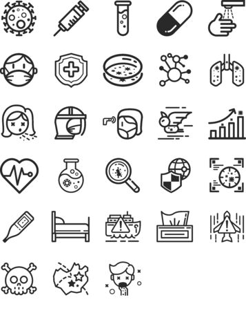 Set of icons coronavirus outline setのイラスト素材