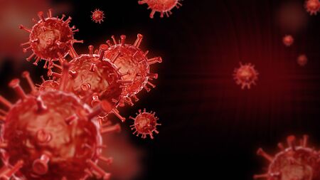 Coronavirus disease COVID-19 infection 3D medical illustration. Floating China pathogen respiratory influenza covid virus cells.の写真素材