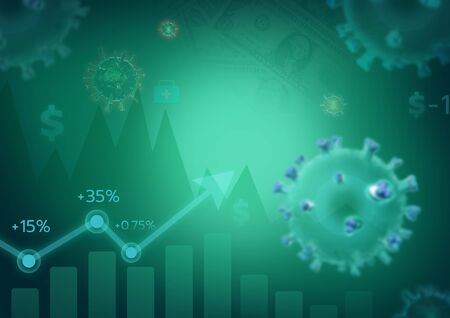 virus green chart up trend line,Coronavirus disease COVID-19 infection 3d medical illustration.の写真素材