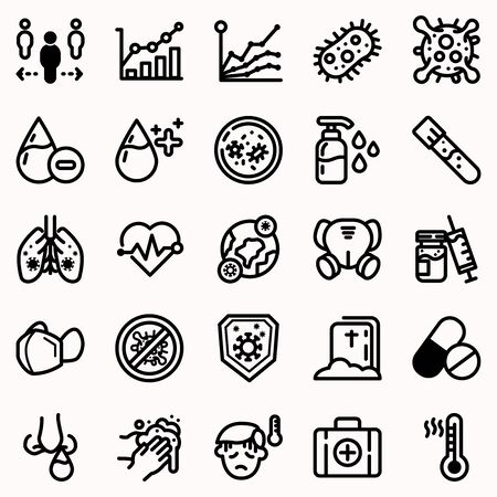coronavirus icon set for or website - symptoms, transmission, prevention, treatment.のイラスト素材