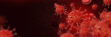 Coronavirus disease COVID-19 infection 3D medical illustration. Floating China pathogen respiratory influenza covid virus cells.の写真素材