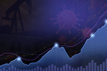 oil stock and virus, impact virus financial blue line chart.の写真素材