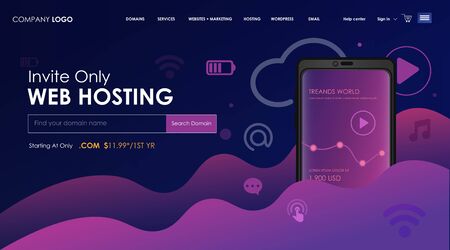 flat design concept of Mobile WebHosting services, database storage, data center with characters. Can use for banner, mobile app.のイラスト素材