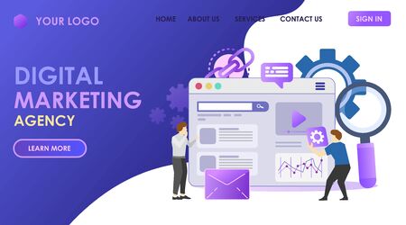 Digital marketing agency Concept web, digital media campaign flat vector illustration with icons .のイラスト素材