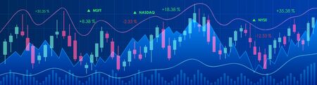 trend line candlestock chart in stock market on blue color background,Forex trading graphic design concept. のイラスト素材