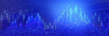Stock market and exchange. Candle stick graph chart.background,rinvestment on blue background.の写真素材