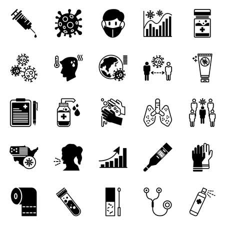 illustrator Set of Coronavirus COVID-19 Safety Related Vector Gyph and Line Icons. Simple Set of Covid-19 Prevention Solid Glyph Icons. such Iconsのイラスト素材