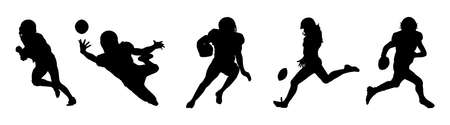 vector set of silhouette american football player vector,American Football Players Silhouettes set.のイラスト素材
