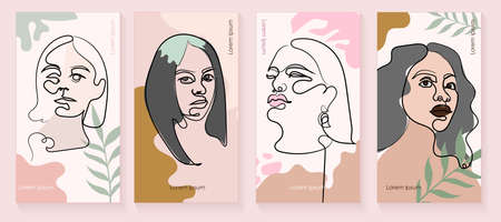 Hand drawn outline trendy vector illustrations,Continuous line, drawing of woman face,Continuous...